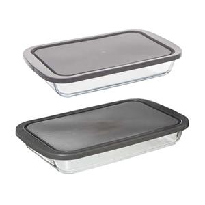 5five Ovenschalen met deksel 2-delige set - borosilicaat glas - rechthoek - 1.6 en 2.2 Liter -