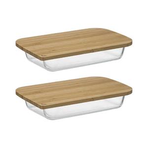 5five Ovenschaal van borosilicaat glas met deksel - 2x - rechthoek - 1.6 Liter - 29 x 19 x 5 cm -