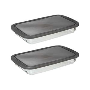 5five Ovenschaal van borosilicaat glas met deksel - 2x - rechthoek - 2.2 Liter - 35 x 21 x 5,5 cm -