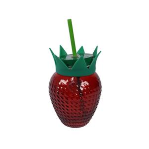 Decoris Drinkbeker Aardbei Met Rietje Glas Rood 450ml Dia.10x13cm NIET