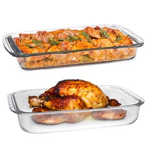 Merkloos Ovenschaal van borosilicaat glas - set van 2 - rechthoek - 2.2 en 2.9 liter - serveerschaal -