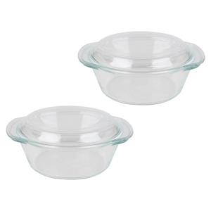 Chef Traiteur Ovenschaal van borosilicaat glas met deksel - 2x - rond - 2.1 Liter - 26 x 23 x 10,5cm -