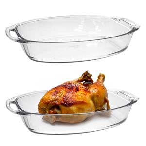 Marinex Ovenschaal van borosilicaat glas - 2x - ovaal - 3.2 Liter - x 24 x 7 cm - serveerschaal -