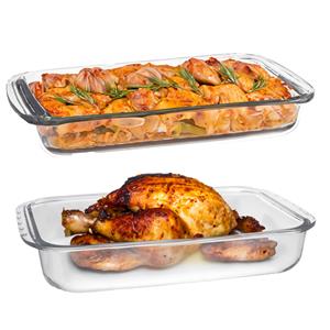 Merkloos Ovenschaal van borosilicaat glas - set van 2 - rechthoek - 2.2 en 5.0 liter - serveerschaal -