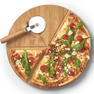 Zeller 2x Houten pizza snijplanken/borden met pizzasnijder 32 cm -