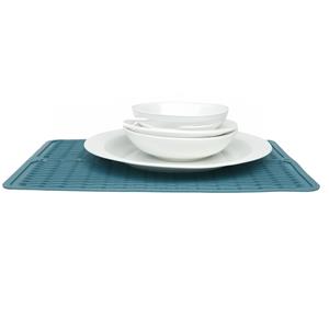 Merkloos Afwas afdruipmat keuken - anti-slip - rubber - blauw - 30 x cm -