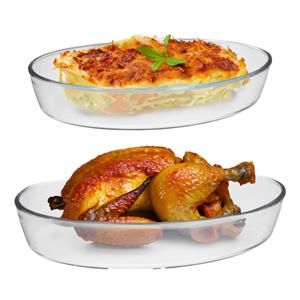 Merkloos Ovenschaal van borosilicaat glas - set van 2 - ovaal - 3.2 en 2.4 Liter - serveerschaal -