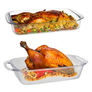 Merkloos Ovenschaal van borosilicaat glas - set van 2 - rechthoek - 2.7 en 3.7 liter - serveerschaal -