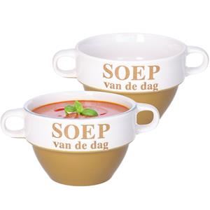 Merkloos Soepkommen - 2x - Soep van de dag - keramiek - D12 x H8 cm - Cappuccino bruin - Stapelbaar -