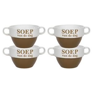 Merkloos Soepkommen - 4x - Soep van de dag - keramiek - D12 x H8 cm - Cappuccino bruin - Stapelbaar -