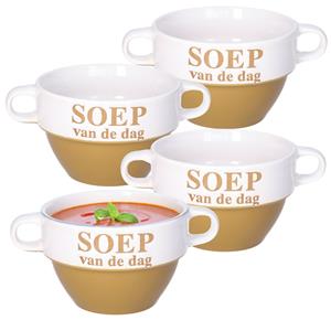 Merkloos Soepkommen - 4x - Soep van de dag - keramiek - D12 x H8 cm - Cappuccino bruin - Stapelbaar -