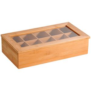 Kesper Bamboe houten theedoos/theekist met 10 vakken 20 x x 9 cm -