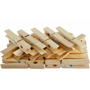 Merkloos Wasknijpers - 25x Stuks - Bruin - Hout - 7 Cm