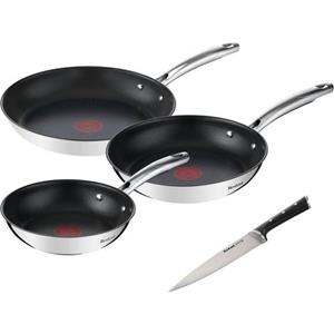 Tefal Pfannen-Set "Duetto+ Ice Force", Edelstahl 18/10, (Set, je 1 Bratpfanne Ø 20/24/28 cm, 1 Kochmesser 20 cm)