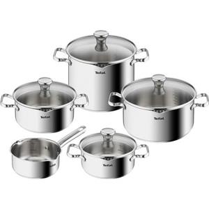 Tefal Topf-Set "Duetto", Edelstahl, (Set, 9 tlg., 1x Stielkasserolle 16 cm, je 1 Kochtopf mit Deckel 18/20/22/24 cm)