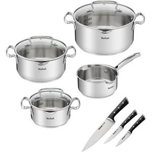 Tefal Topf-Set "G719S7 K2323S74 Duetto+ Ice Force", Edelstahl, (Set, 10 tlg., Kasserolle 16 cm, Töpfe mit Deckel 16/20/24 cm)