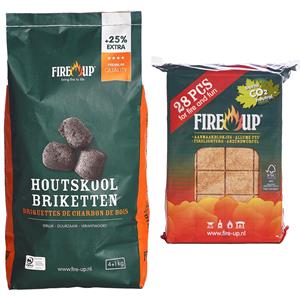 Fire up BBQ starterspakket - houtskool briketten 5 kilo - barbecue aanmaakblokjes 28x -