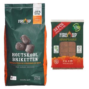 Fire up BBQ starterspakket - houtskool briketten 5 kilo - barbecue aanmaakblokjes 32x -