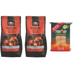 Fire up BBQ starterspakket - houtskool briketten 6 kilo - barbecue aanmaakblokjes 28x -