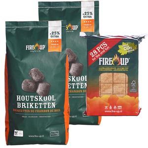 Fire up BBQ starterspakket - houtskool briketten 10 kilo - barbecue aanmaakblokjes 28x -