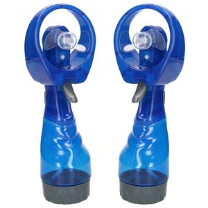 Gerimport waterspray ventilator - 2x stuks -blauw - 27 cm - voor verkoeling in de zomer -