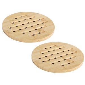 Bambou & Co Pannen onderzetter - 2x - rond - D19 cm - bamboe hout - met luchtgaten -