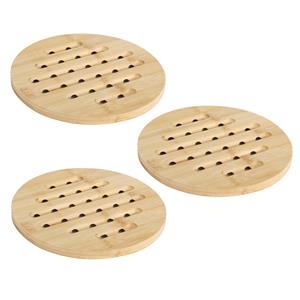 Bambou & Co Pannen onderzetter - 3x - rond - D19 cm - bamboe hout - met luchtgaten -