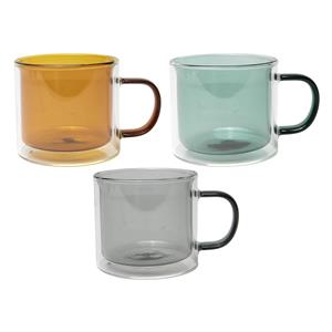 CosyDecor Drinkglas Gekleurd Dubbelwandig Glas Met Oor 240ml Ø8,5xh7.5cm
