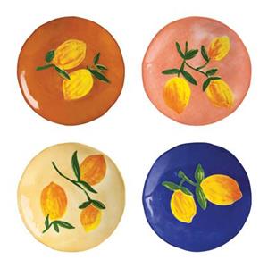 &k amsterdam Lemon Full Colour Bord Ø 16 cm - Set van 4