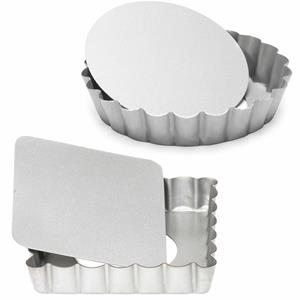 Patisse Set van 2x mini taart/quiche bakvormen vierkant en rond zilver 10 cm -