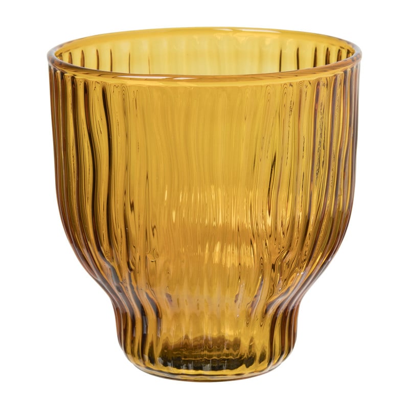 Xenos Drinkglas gestreept - bruin - ø8x8.2 cm