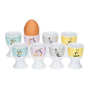 Cosy & Trendy Eierdopjes - dieren - 8-delig - porselein - wit - D5 x H6.7 cm -