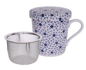 Tokyo Design Studio Blauw/Witte Theemok met Roestvrij Stalen Zeef