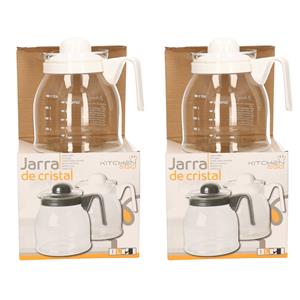 Gerimport 2x stuks theepot/koffiepot met witte deksel en handvat 1 liter -