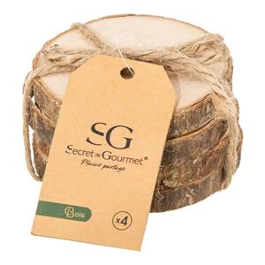 Secret de Gourmet Set van 4x ronde onderzetters voor glazen D10 cm hout -