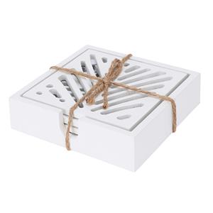 H&S Collection Onderzetters voor glazen - 4x - hout - wit - 10 x 10 cm -