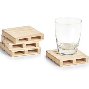 Zeller 4x Luxe houten glazenonderzetters pallet vorm 10 x 10 cm -