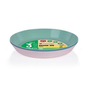 Borden - 3x - pastel tinten - kunststof - D18,5 x H2,5 cm - herbruikbaar -