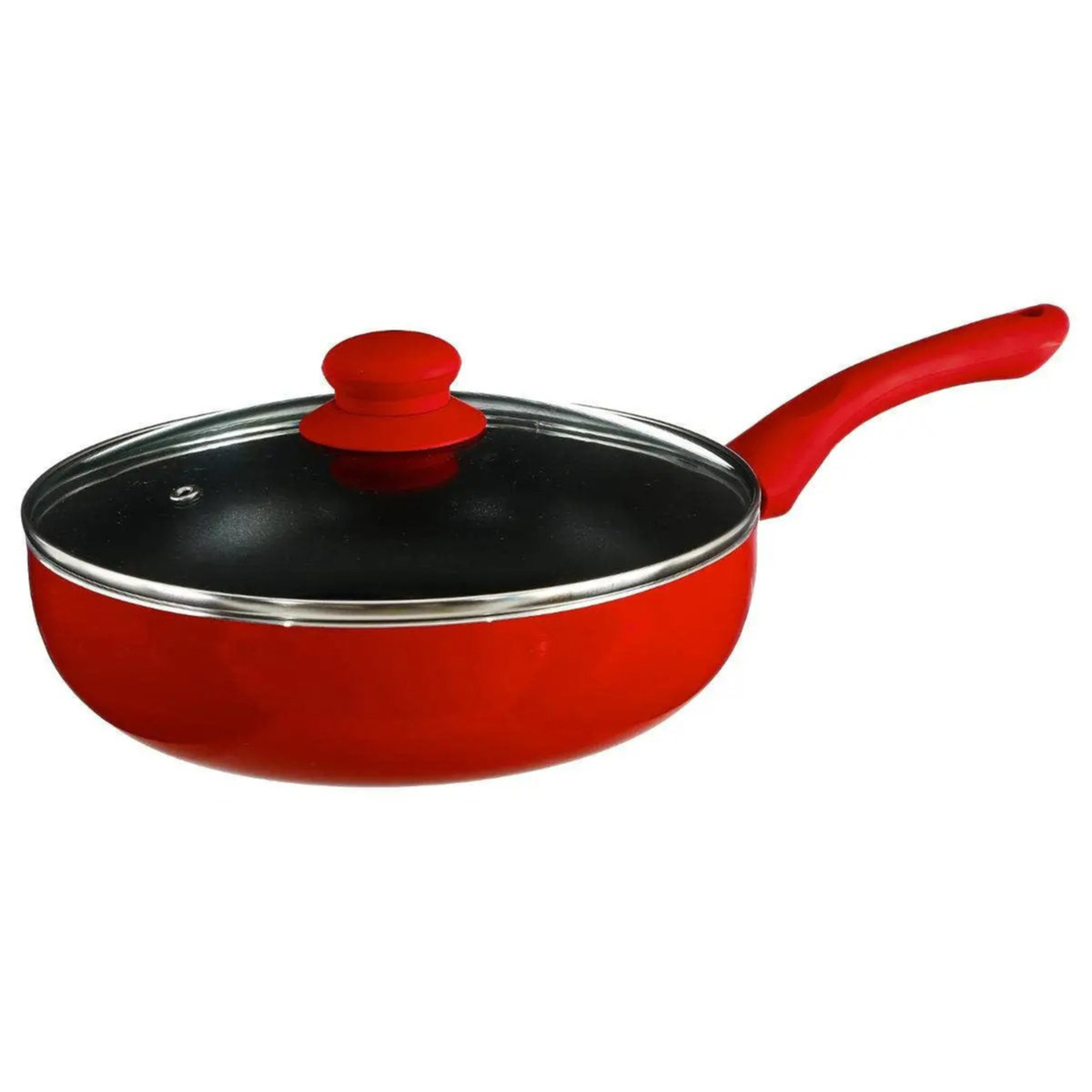 Secret de Gourmet Hapjespan met deksel - Alle kookplaten geschikt - rood/zwart - dia 24 cm -
