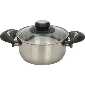 Excellent Houseware Kookpan met deksel - RVS/glas - 1.4L - D16 x H7.5 cm -