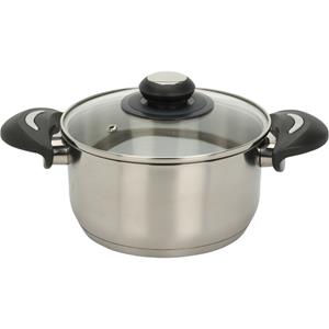 Excellent Houseware Kookpan met deksel - RVS/glas - 1.8L - D18 x H9.5 cm -