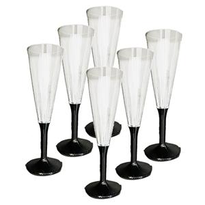 Prosecco/Champagneglazen - 6x stuks - transparant/zwart - kunststof - 165 ml -
