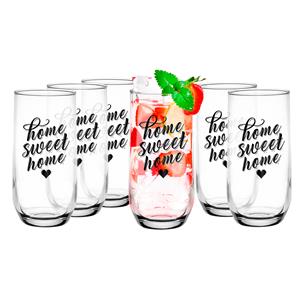 Glasmark Drinkglazen/waterglazen Tumblers Home Sweet Home - transparant glas - 6x stuks - 400 ml -