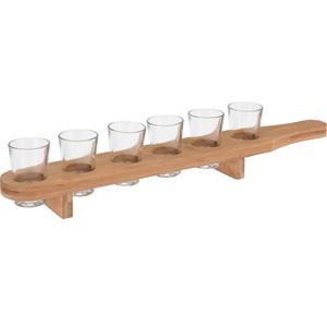 Excellent Houseware Bamboe shotglaasjes houder met 6 glazen - 45 cm -