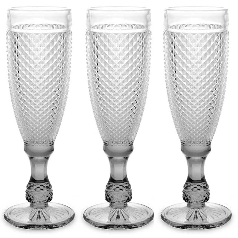 Vivalto Prosecco/champagneglazen - glas - set 6x stuks - 185 ml - Luxe Diamonds relief glas -