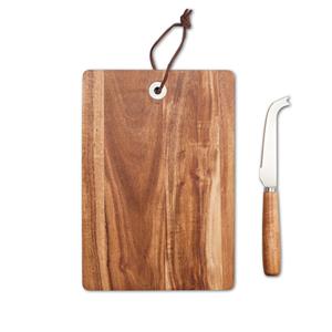 Zeller Luxe acacia houten kaas snijplank/serveerplank 24 cm met kaasmes -