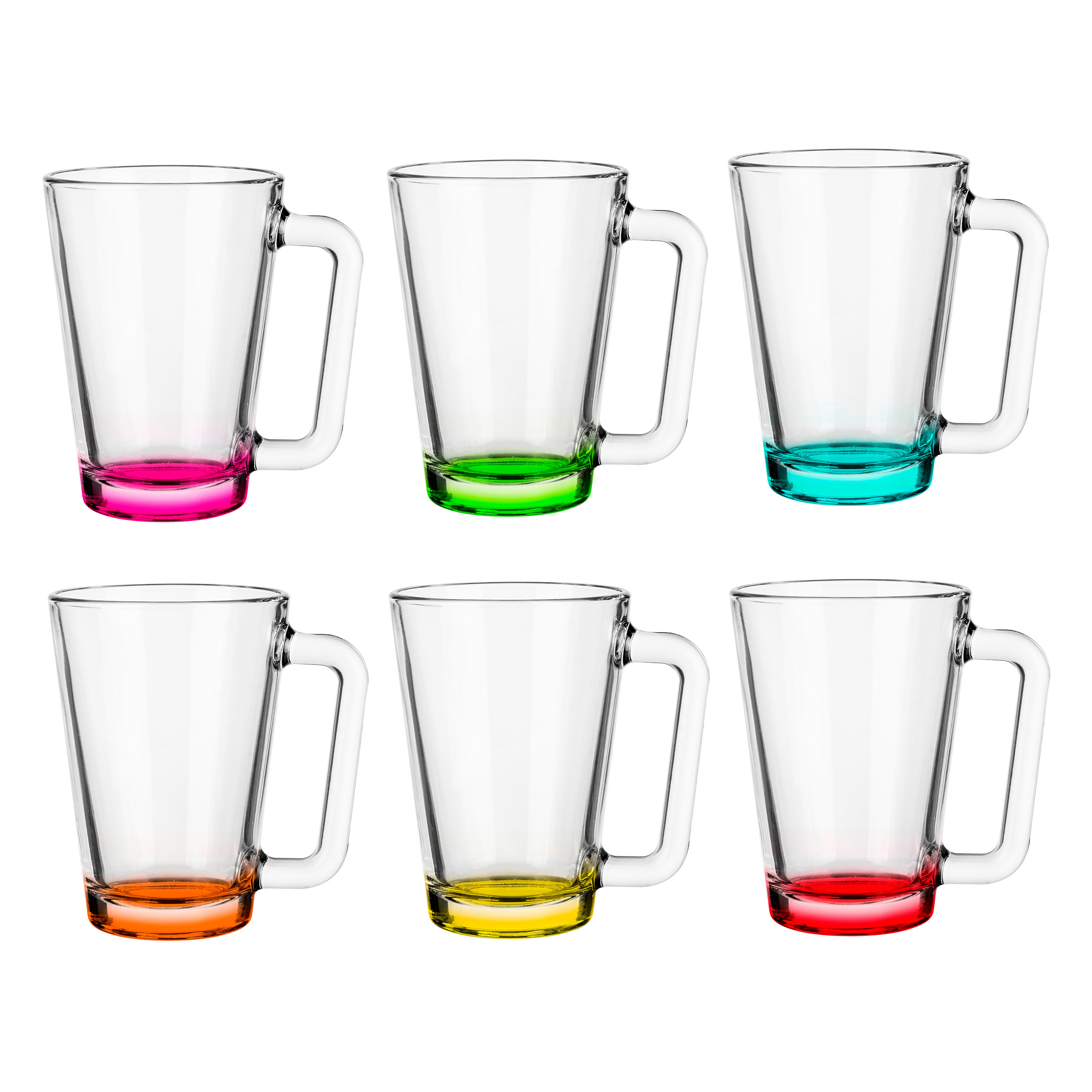 Glasmark Theeglazen/koffie glazen met gekleurde basis - transparant glas - 6x stuks - 300 ml -