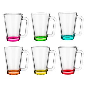 Glasmark Theeglazen/koffie glazen met gekleurde basis - transparant glas - 6x stuks - 300 ml -