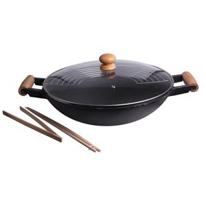 Cast Iron Wokpan set gietijzer - 5-delig - zwart -Â? 47 x cm -