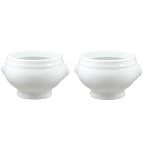 Cosy & Trendy Set van 2x stuks witte soepkommen met leeuwenkop van porselein 12 cm rond -